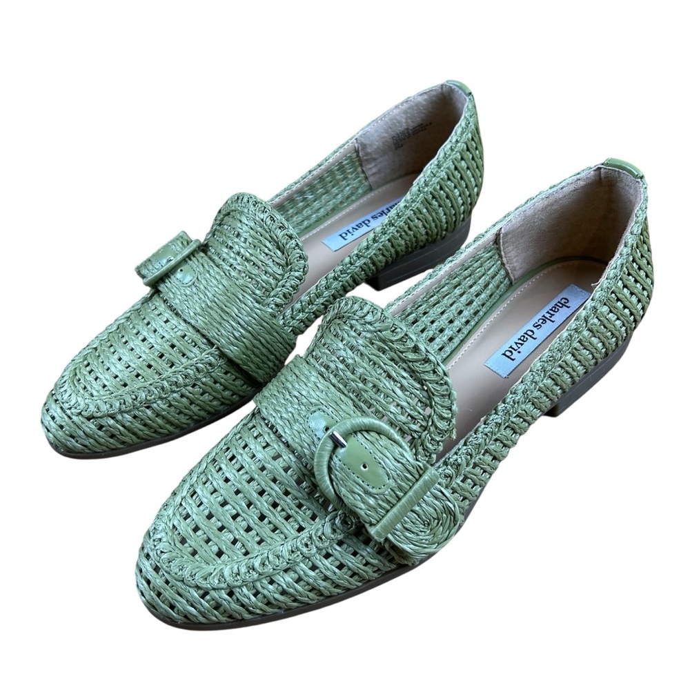 Charles David Follies Raffia Loafers Woven Green Khaki NEW - Size 9